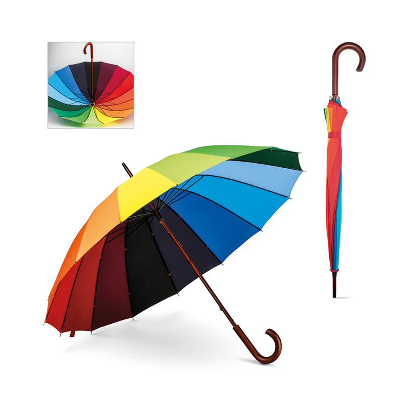 Guarda chuva colorido com cabo em madeira Guarda chuva colorido com cabo em madeira