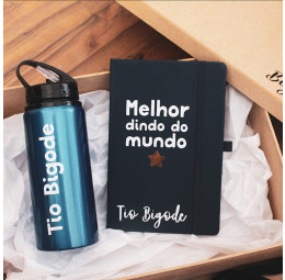 Kit com Garrafa e Caderno Personalizados - Dindo