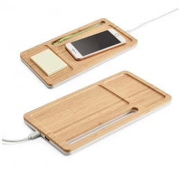 Organizador de Mesa em Bambu com Carregador Wireless