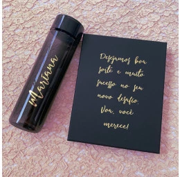 Kit Destaque com Caderno e Garrafa Personalizados e Caneta - Prata 