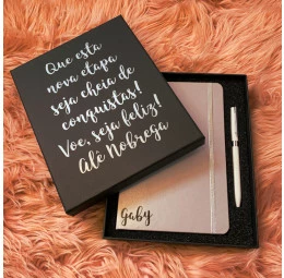 Kit Destaque com Caderno Personalizado e Caneta - Prata 