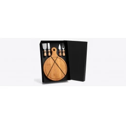 Kit Para Queijo Em Bambu e Inox com Tábua Redonda com 5 Peças