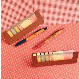 Kit com Bloco Personalizado com Adesivos e Caneta em Bambu Colors