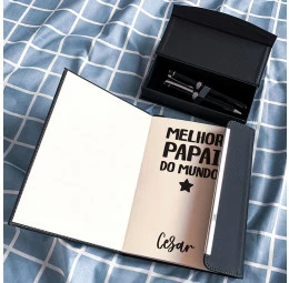 Caderno com fecho magnético e Conjunto de canetas Exclusive - Melhor Pai