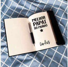 Conjunto de Caderno com fecho magnético e caneta de metal e couro - Melhor Pai