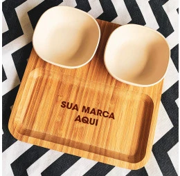 Conjunto para petiscos com tábua e potinhos - Sua Marca Aqui