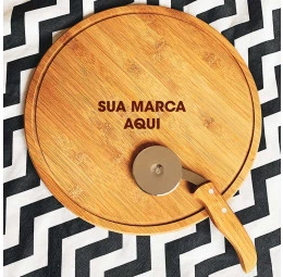 Conjunto com tábua e cortador para pizza - Sua Marca