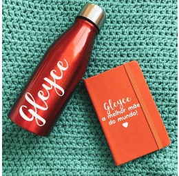 Kit Garrafa Aluminio e Caderno Personalizado para A Melhor Mãe do Mundo
