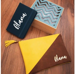 Kit para Presente em Caixa Chevron com Caderno e Necessaire