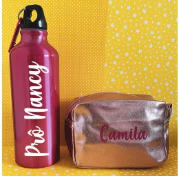 Kit Necessaire e Squeeze Mosquetão Personalizados