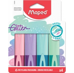 Marca Texto Tons Pastel com Glitter com 4 cores Maped